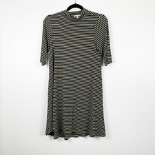 Charlotte Russe Womens Short Sleeve Stripes Mock Neck Dress Black Gray Sz M