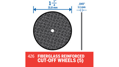 1-1/4 Inch Diameter Fiberglass Cut-Off Wheels .045'' Thick 5 per pack Dremel 426