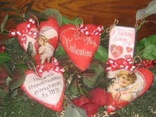 Cottage Decor 4 Vintage Look Appliqued Valentine Hearts Bowl Fillers Handmade