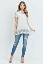 Lace Sleeve Ruffle Tie Neck Top Small Off White NEW