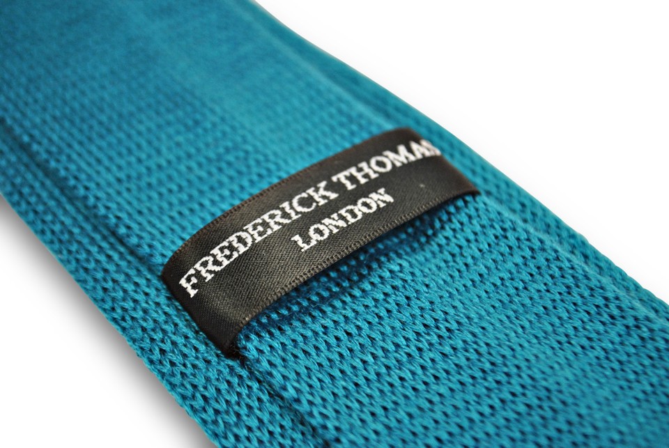 Frederick Thomas Gestrickt Seide Herren Krawatte Türkis Blau Kabel