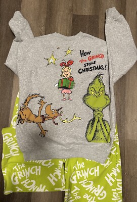 Grinch & Max Sweatsuit Heather Grey Top W/Flare Bottom Sz Lg