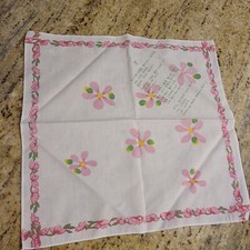 Vintage Green Pink Floral Handkerchief Korean Writing