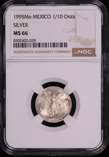 1995-Mo Mexico Silver Libertad 1/10 Onza NGC MS-66 - Toned!