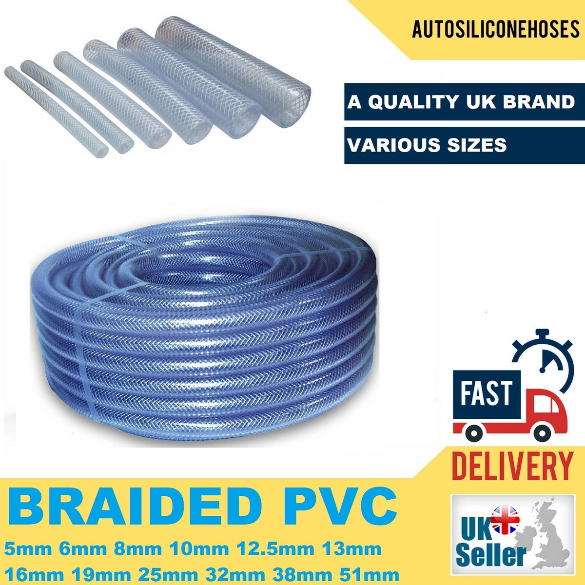 13mm 1/2" 1 METRE Clear Braided PVC Flexible Tubing Food Grade Pipe Reinforced Vinyl Water Hose Tube Made In England - PENTECH Moulding CO LTD - Foto 5