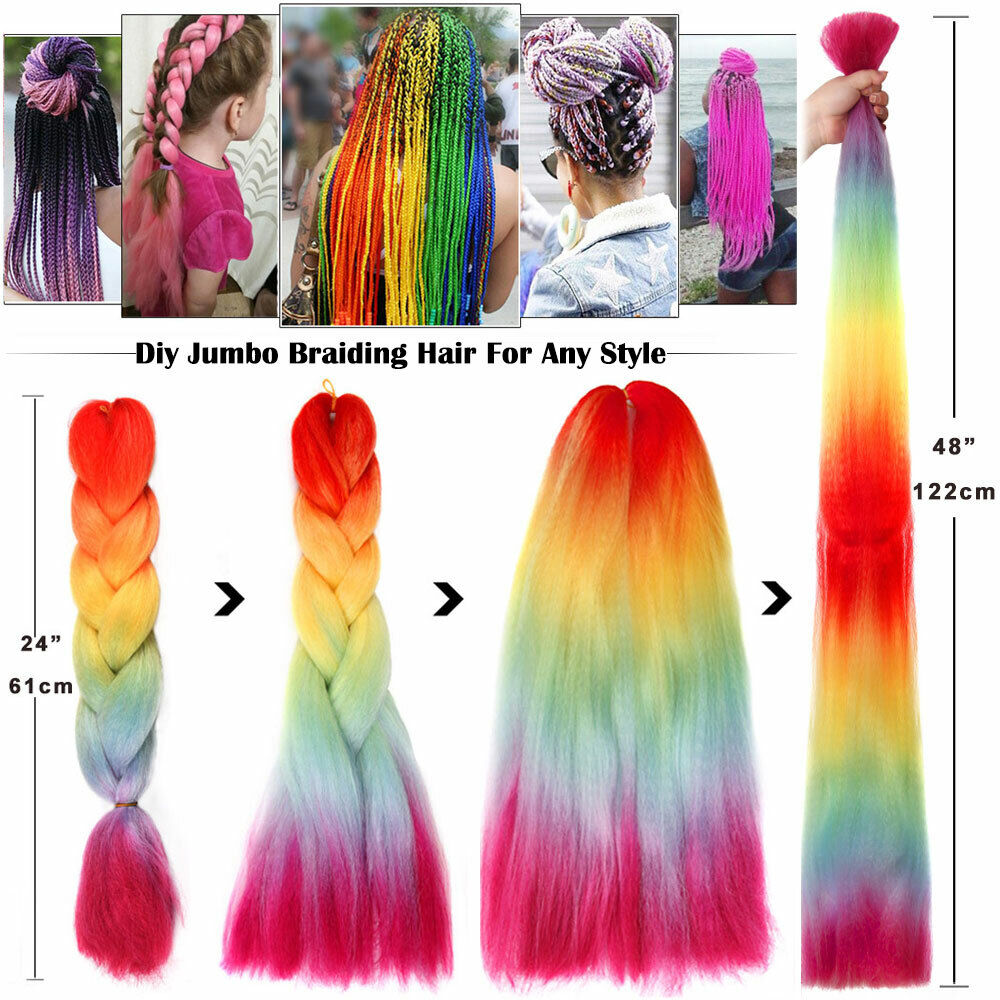 Synthetic Braiding Hair 24 Inch Jumbo Braid Ombre Jumbo Hair Extension for  Women DIY Hair Braids 4Colour Orange Yellow Green Red Black Purple