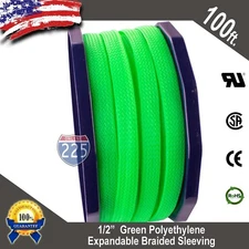 100 FT 1/2" Green Expandable Wire Cable Sleeving Sheathing Braided Loom Tubing
