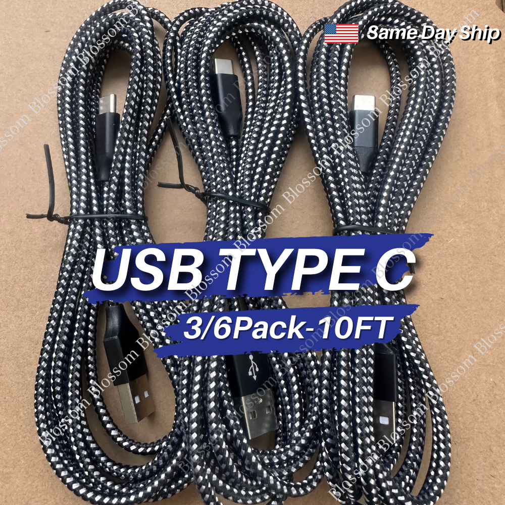 3/6Pack 10ft USBC Fast Charger Cable Lot For Samsung Android TypeC Charging Cord-image
