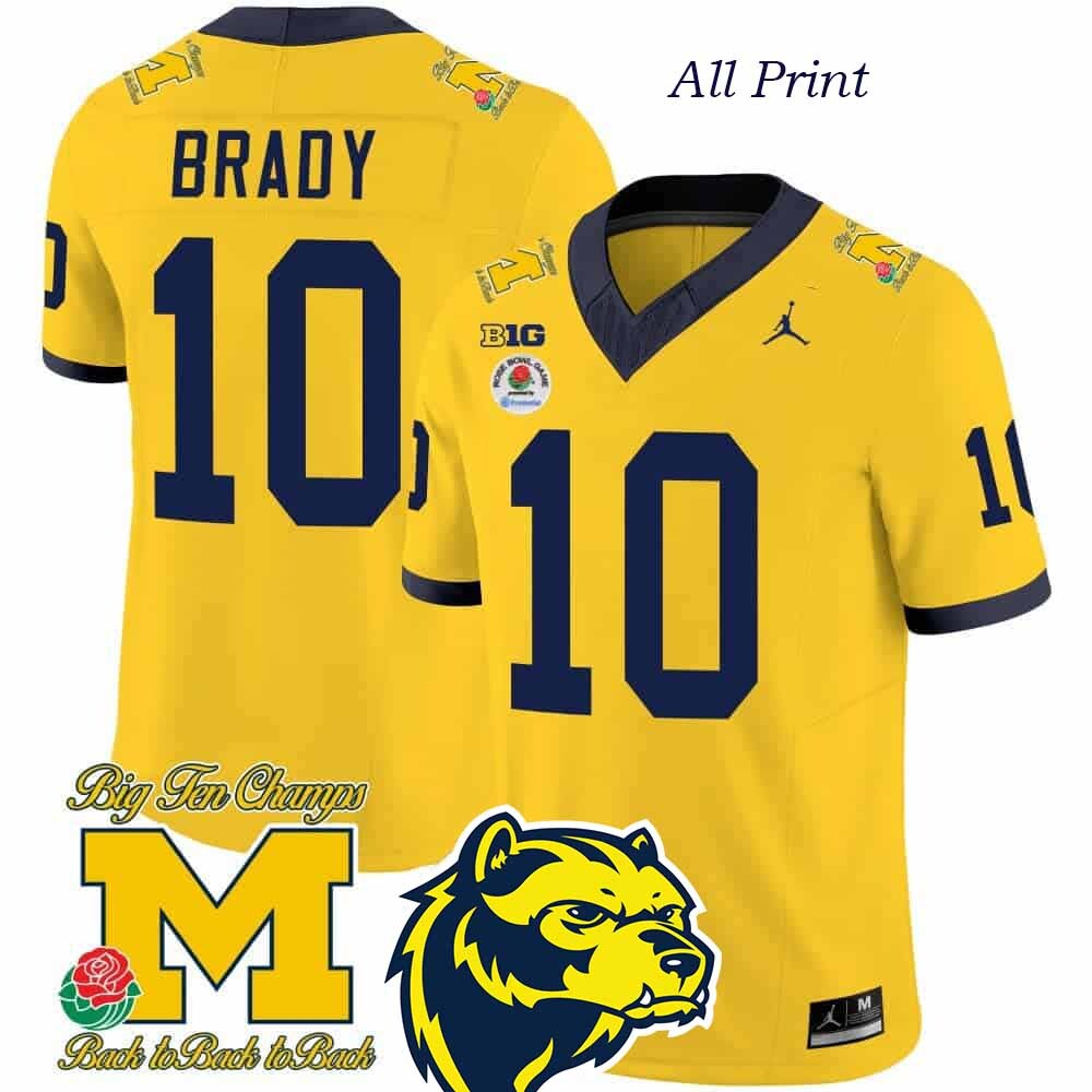 Michigan Wolverines Rose Bowl Tom Brady #10 Football Jersey – All Print Options