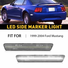 Pair Clear Lens Rear Side Marker White LED Lights For 1999-2004 Ford Mustang EOA