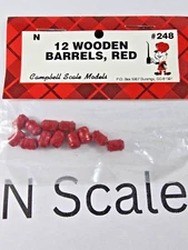 Campbell Scale Models N Scale Red Wooden Barrels (Pack of 12)