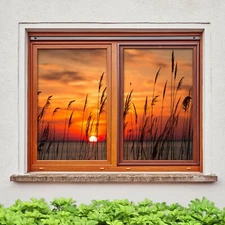 3D Sunset Grass A651 Window Film Print Sticker Cling Stained Glass UV Zoe