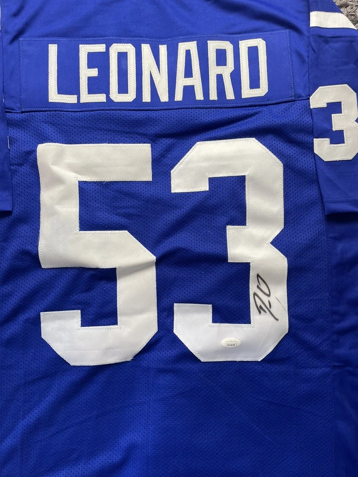 Darius Leonard HAND-SIGNED Indianapolis Colts Autographed Blue Jersey JSA - Image 2 of 3
