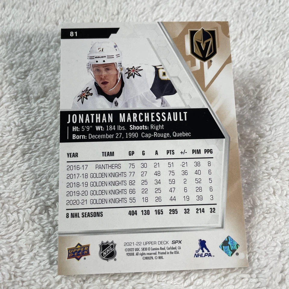 2021-22 Upper Deck SPx Jonathan Marchessault Parallel 45/299 #81 Golden Knights - Image 2 of 2