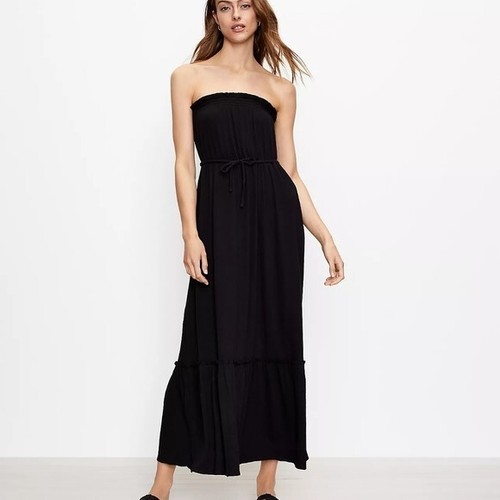 Ann Taylor Loft Strapless Drawstring Maxi Dress - Size XL - Black