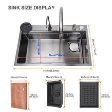 29 inch Stainless Steel Kitchen Sink With Flying Rain Waterfall Pull Down Faucet