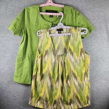 Apostrophe Jacket Tank Set Womens Large Green Belted Short Sleeve Ikat 2 Piece