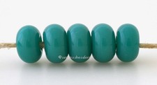 5 TRANSLUCENT TEAL GREEN  donut handmade lampwork glass spacer beads TANERES