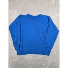 Vintage Hanes Sweatshirt Womens L Blue Raglan Crewneck Made in USA Distressed