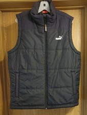 PUMA Women  s Puffer Vest Pockets Black/Navy Logo Large Pattern Spell Out