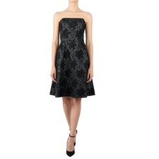 Women Black Strapless Beaded Floral LBD Cocktail Dress Elegant Party Formal