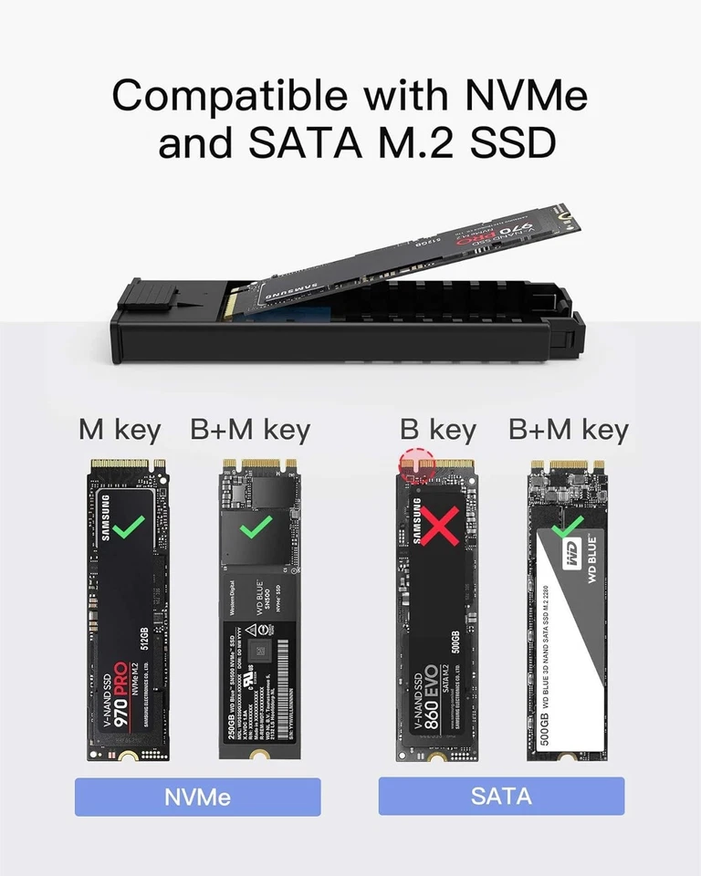 USB 3.2 Festplattengehäuse M.2 NVMe SATA 10 Gbps, werkzeuglos, kompatibel - Bild 4 von 4
