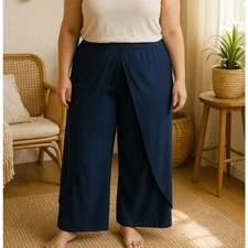 H by Halston Knit Wide Leg Lounge Pants 20W Women Navy NWT  