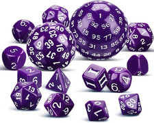 15 Pcs Polyhedral RPG Dice Set D3-D100, Opaque Black  Purple/White