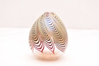 Brian Maytum Iridescent Pulled Feather Studio Art Glass Oil Lamp Signed 3.75''-
