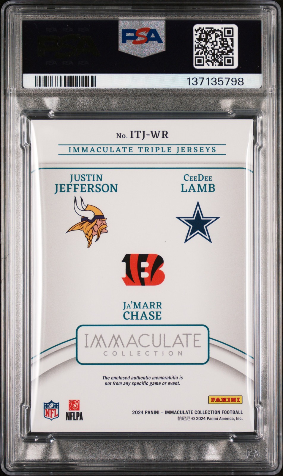 2024 PANINI IMMACULATE COLLECTION CEEDEE LAMB CHASE JUSTIN JEFFERSON /49 PSA 10 view 2