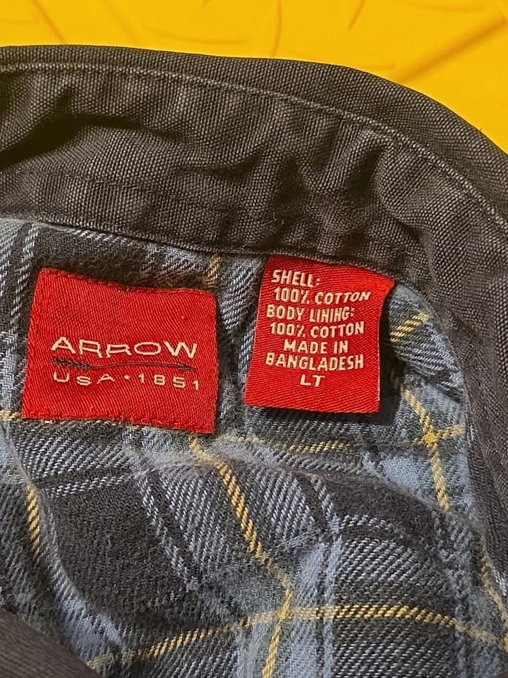 Chaqueta estilo lona azul arrow usa 1851 con broches de presión forrados a cuadros talla grande altos  Foto 4 de 4