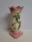 Vintage Hull USA Pottery Fiesta Pink #45 Vase with Strawberries 8.5 inches