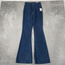 Free People We The Free Pants Womens 24 Blue Corduroy Flare Boho High Waist