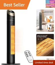 34" Tower Space Heater, 1500W Indoor Heating with Remote & 70° Oscillation