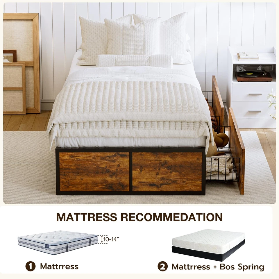 GAZHOME Marco de Cama Doble XL con 2 Cajones de Almacenamiento XL, Marco de Cama Plataforma de Metal con Foto 4 de 4