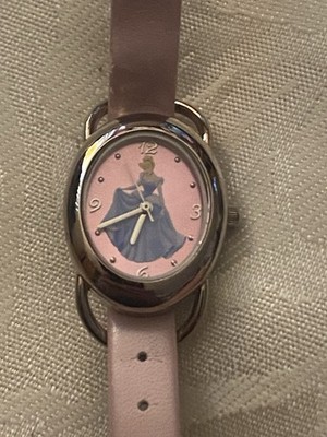 Disney Time Works Cinderella Watch Oval Face 1 H Pink Leather Band Vintage