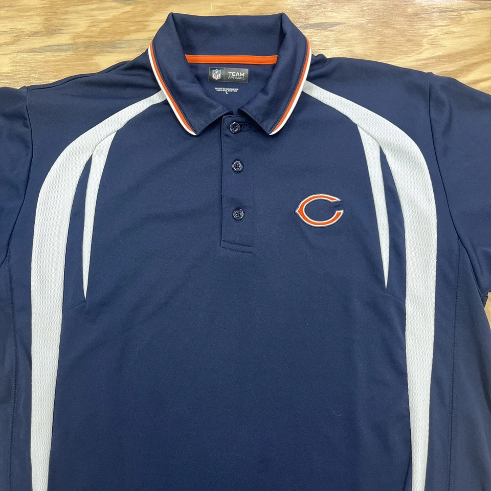 Chicago Bears NFL Equipo Ropa Polo Para Hombres L Azul Marino Naranja Poliéster Golf Foto 4 de 4
