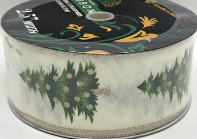 Member s Mark Cream W Glitter Christmas Tree Trim Wired Edge Ribbon  2.5 x 50 Yd