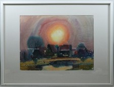 Max Wild (1911-2000 Kulmbach) - Gleißende Abendsonne über Häuser - Aquarell 11