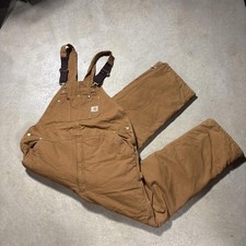 Vintage Y2K Carhartt R03 Brown Duck Quilt Lined Bib Overalls Mens 44x34 USA
