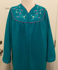 Adonna Womens Robe Blue Floral Zip Pockets Loungewear Size L