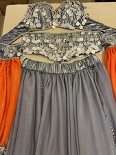 Professional Silver Belly dance costume, Dancing belt, skirt, Bra and sleeves