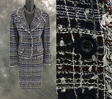 BEAUTIFUL St John couture knit blue multi jacket skirt suit size 12 14