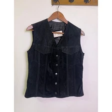 Vintage Fernando Gomez Black Suede Leather Vest Western Snap Button Lined 42