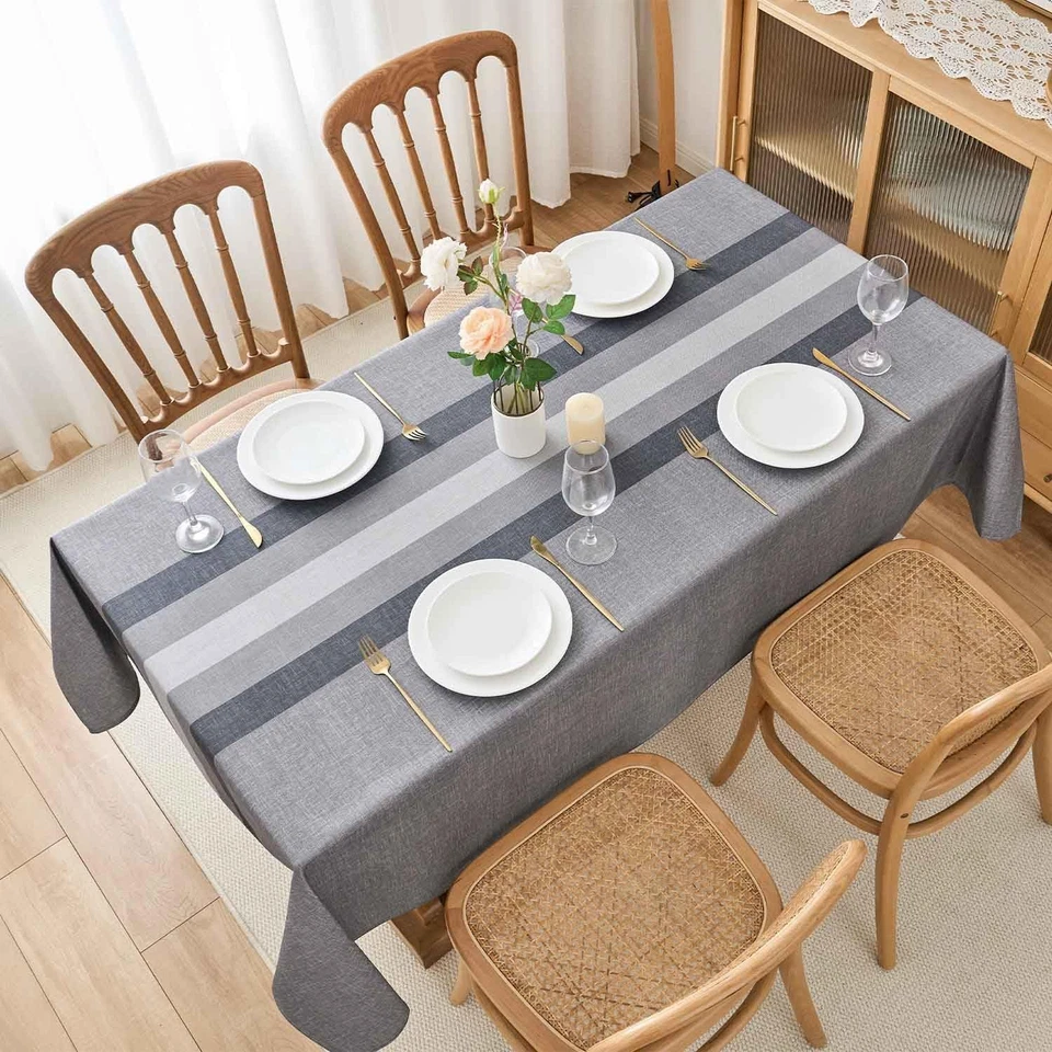 Nappe Gris Rectangulaire Anti-Taches 140 x 100 cm Lavable Rayures Élégantes T... - Photo 2/4