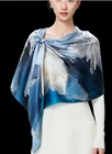 100% Silk mulberry Scarf Women shawl Wrap neckerchief floral gray blue HD1-42