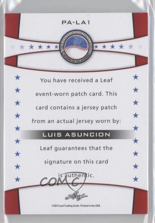 2013 Leaf Power Showcase Jersey Bronze /50 Luis Asuncion #PA-LA1 Patch Auto - Image 2 of 2