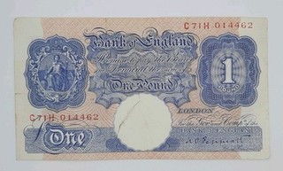 1940 Bank of England UK £1 (One) Pound Banknote No. C71H 014462 Peppiatt