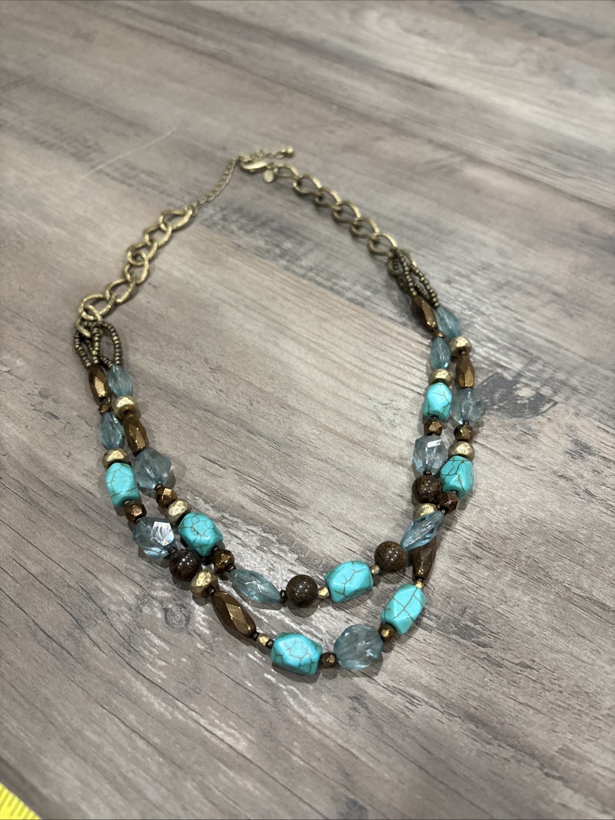 Lia Sophia Beaded Double Strand Necklace Gold Tone Turquoise