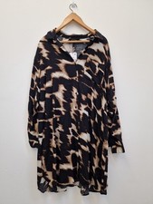 BNWT Yours Clothing Plus Size 20 Black Brown Shirt Dress Midi Long Sleeve